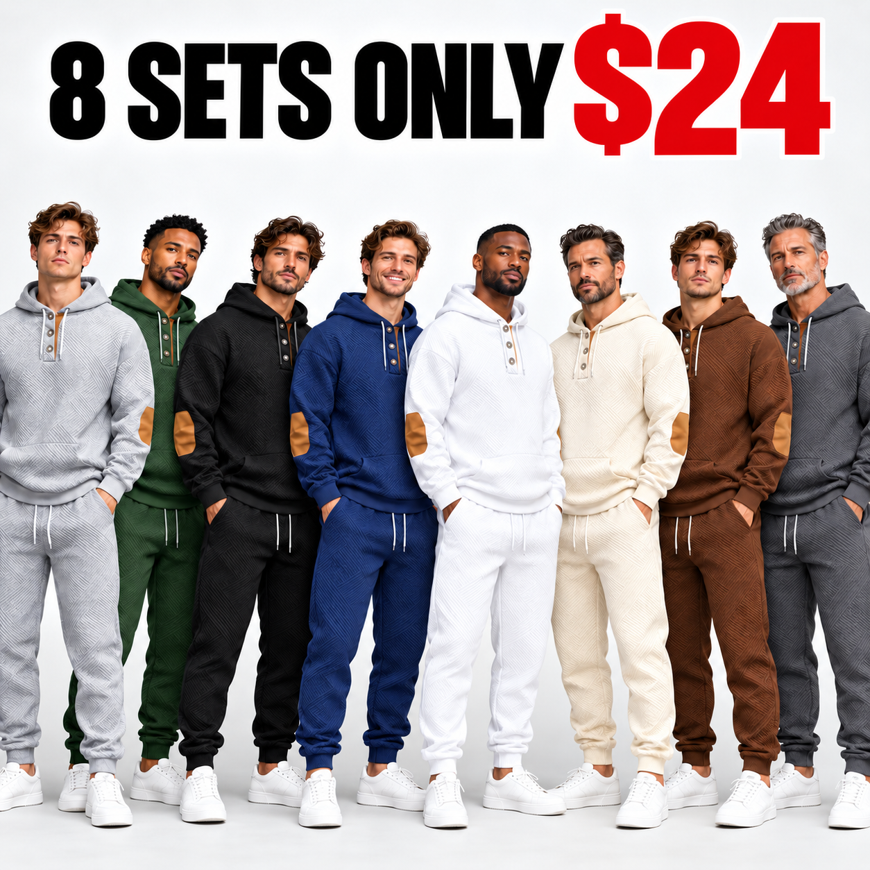Men's Textured Jacquard Hooded Tracksuit Set