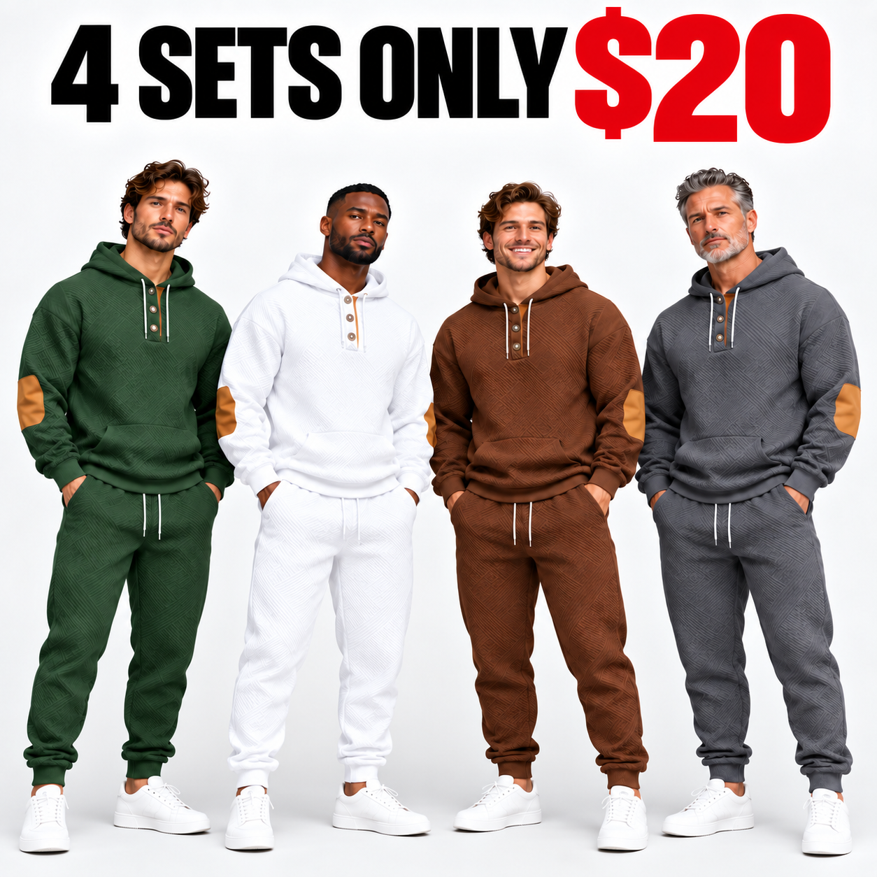 Men's Textured Jacquard Hooded Tracksuit Set