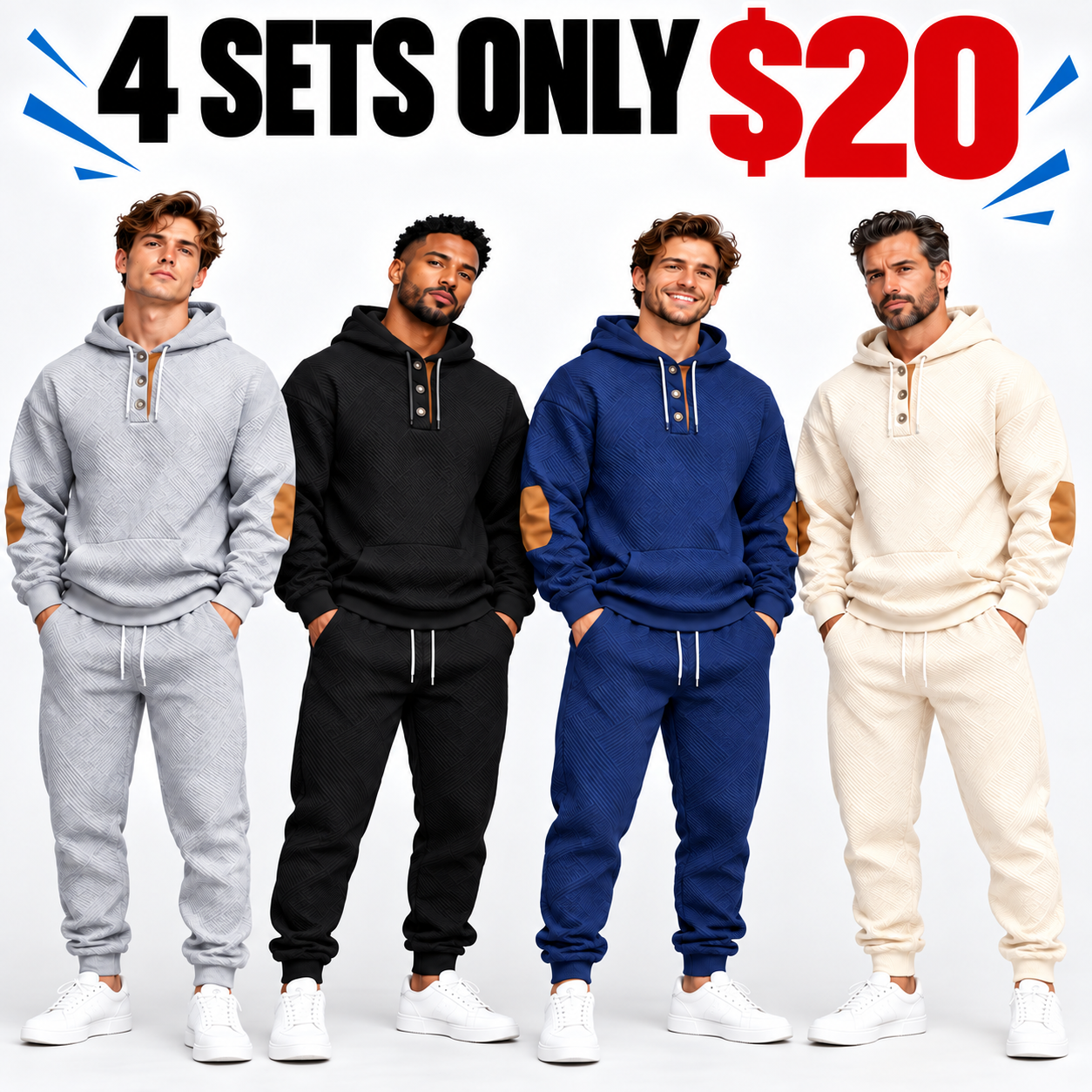 Men's Textured Jacquard Hooded Tracksuit Set