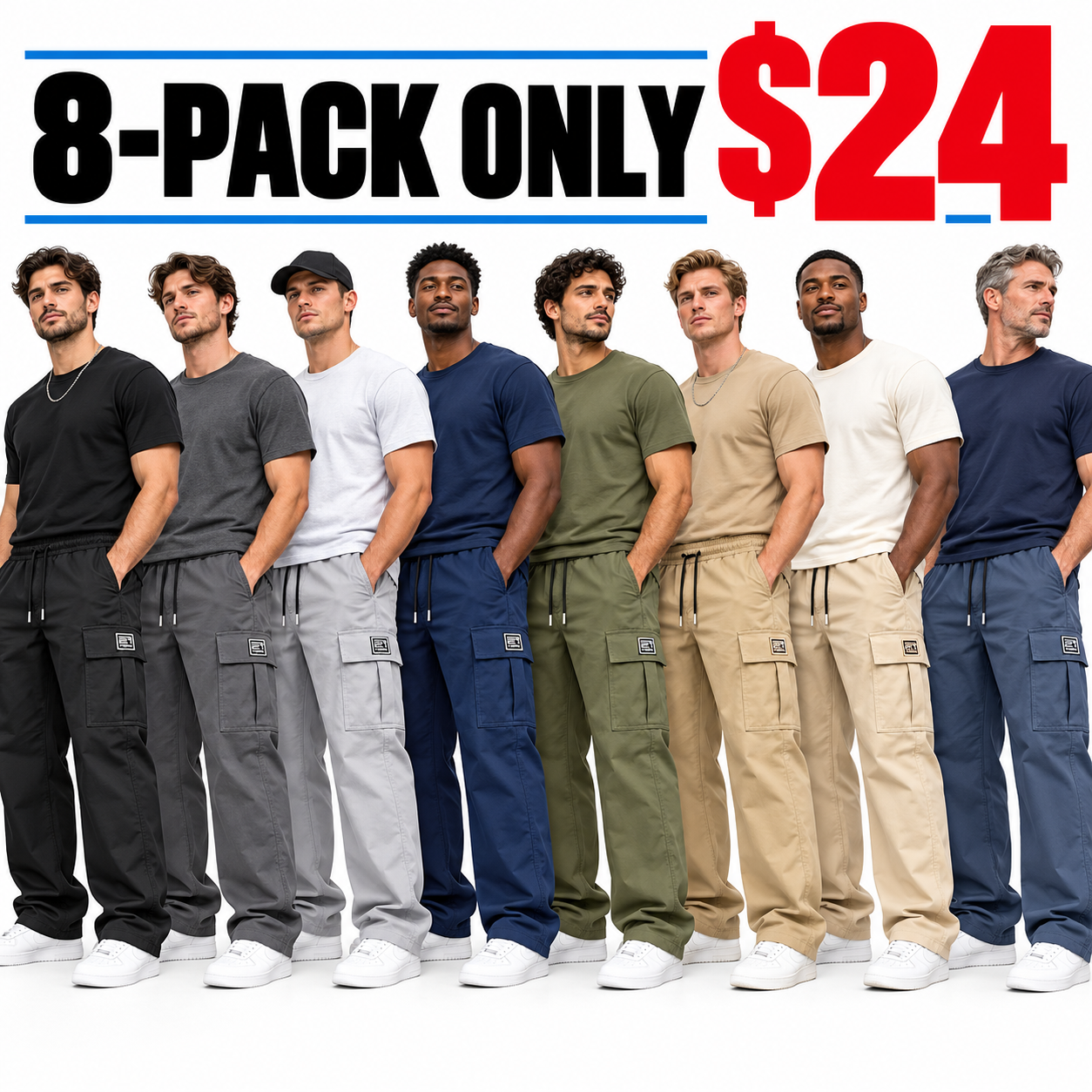 Men's Relaxed Cargo Pants – Elastic Drawstring Utility Pants with Multi-Pocket Storage