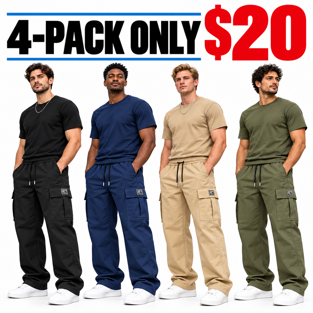 Men's Relaxed Cargo Pants – Elastic Drawstring Utility Pants with Multi-Pocket Storage