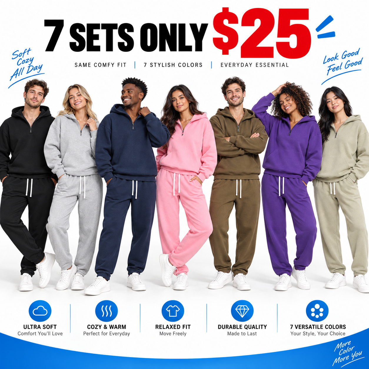 Men's Half-Zip Hoodie & Sweatpants Set – Plain Sporty Tracksuit with Drop Shoulder Design