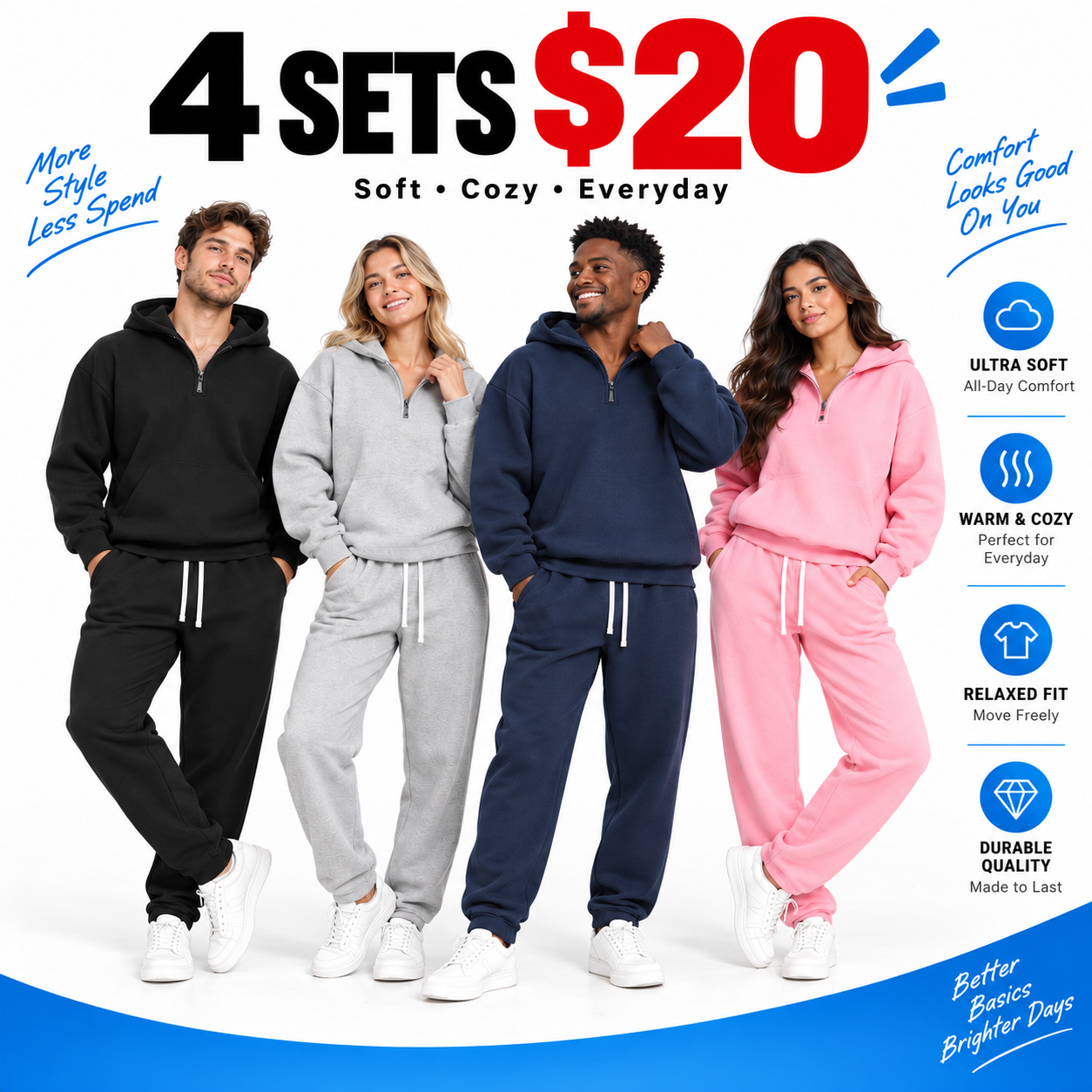 Men's Half-Zip Hoodie & Sweatpants Set – Plain Sporty Tracksuit with Drop Shoulder Design