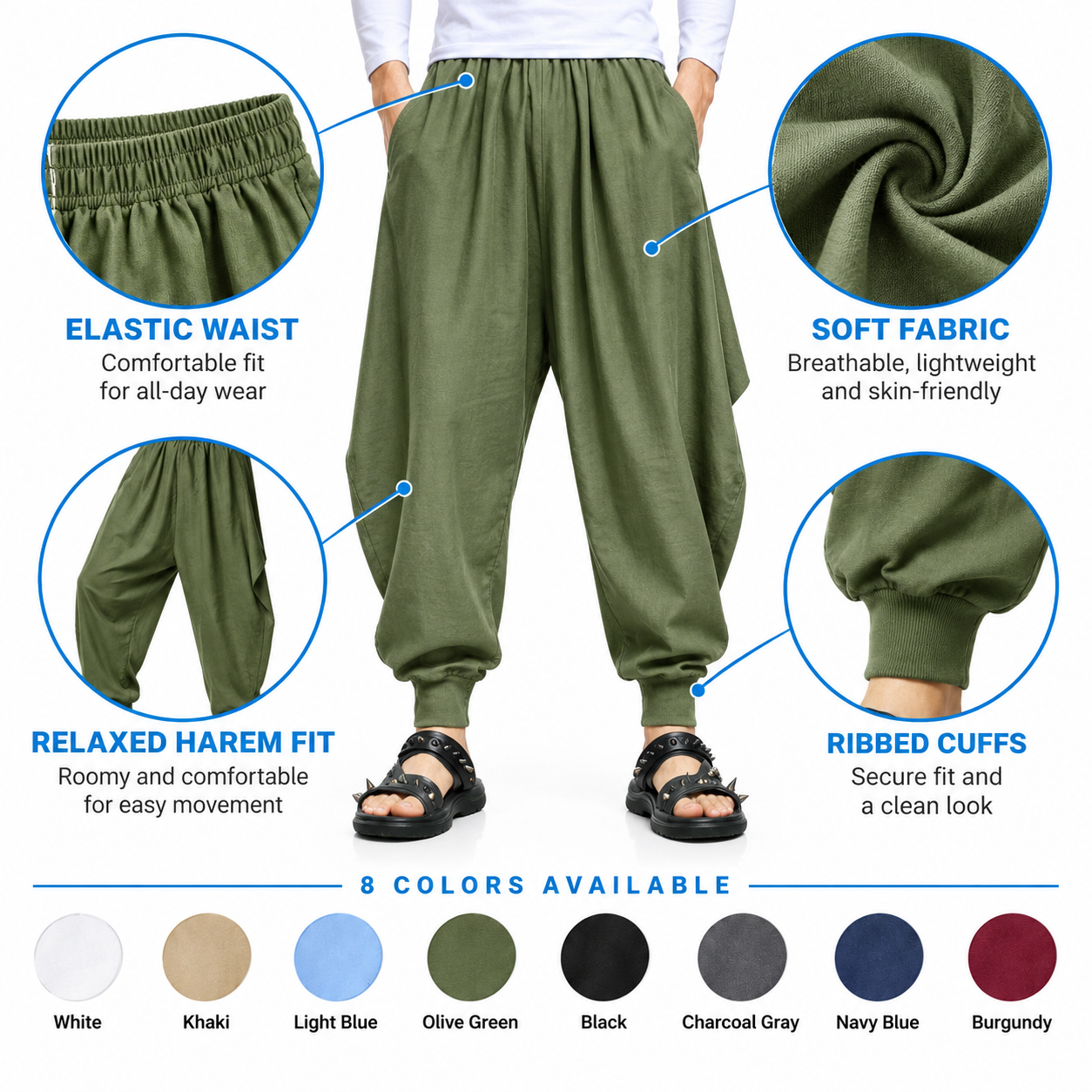 Men's Pants Hippie Harem Baggy Linen Boho Yoga Casual Drop Crotch Trouser