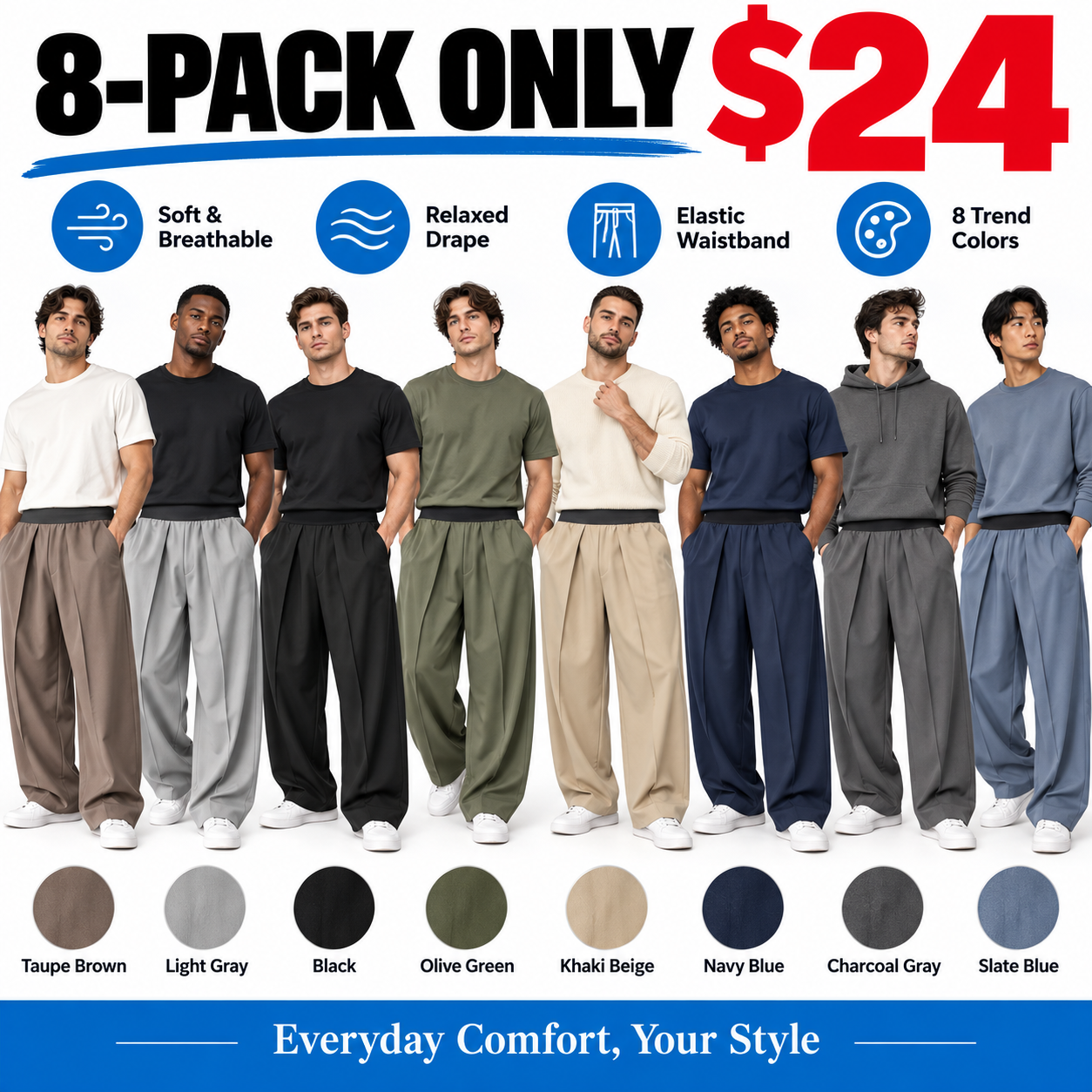 Loose Wide Leg Pants - Comfortable & Stylish High-Waisted Design for Everyday Wear