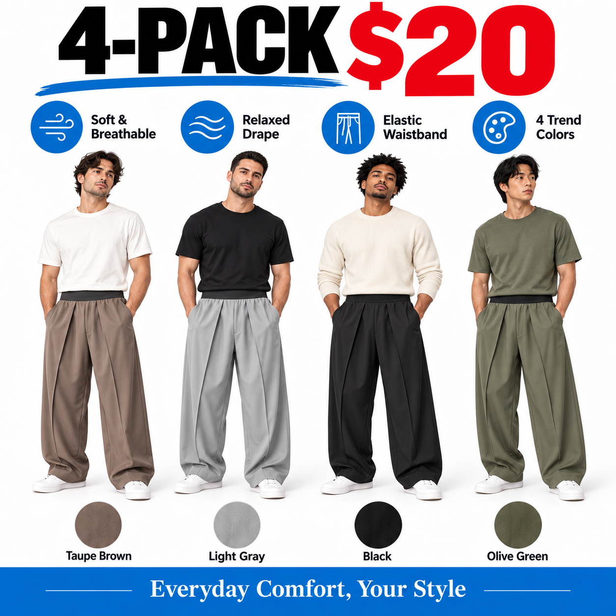 Loose Wide Leg Pants - Comfortable & Stylish High-Waisted Design for Everyday Wear