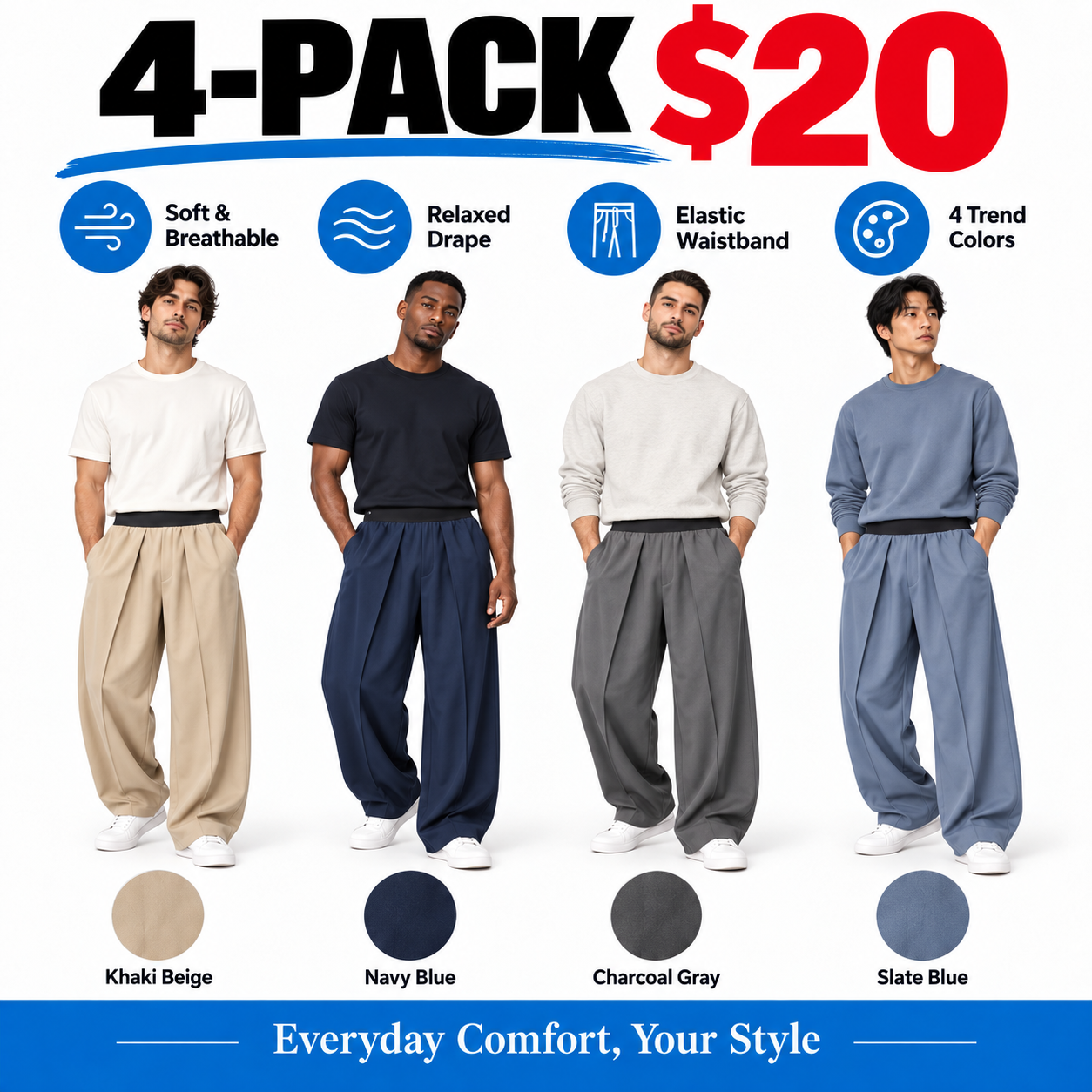Loose Wide Leg Pants - Comfortable & Stylish High-Waisted Design for Everyday Wear