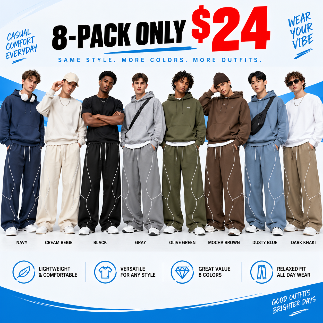 Men's Lightweight Striped Summer Pants – Casual Loose Fit Breathable Long Pants