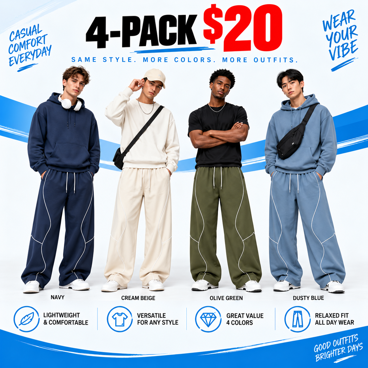 Men's Lightweight Striped Summer Pants – Casual Loose Fit Breathable Long Pants