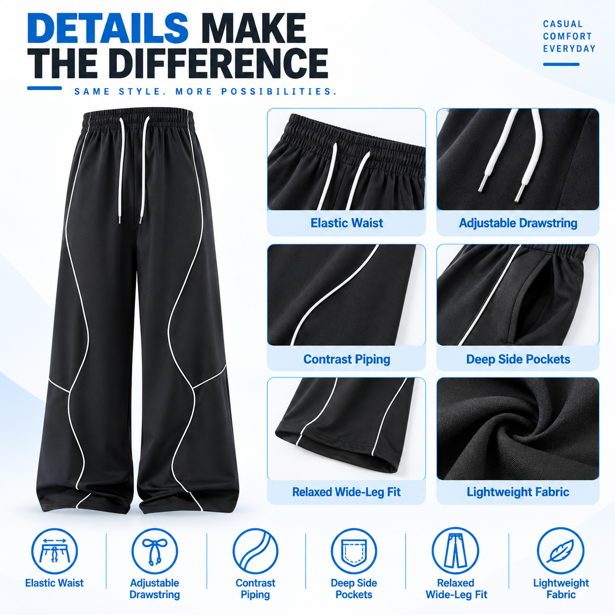 Men's Lightweight Striped Summer Pants – Casual Loose Fit Breathable Long Pants