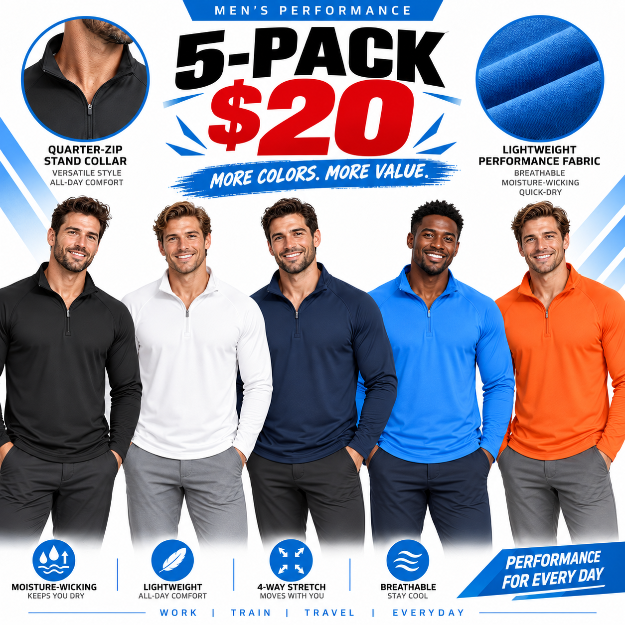Men's UPF 50+ 1/4 Zip Quick-Dry Shirt – Lightweight Long Sleeve Outdoor Sports Tee