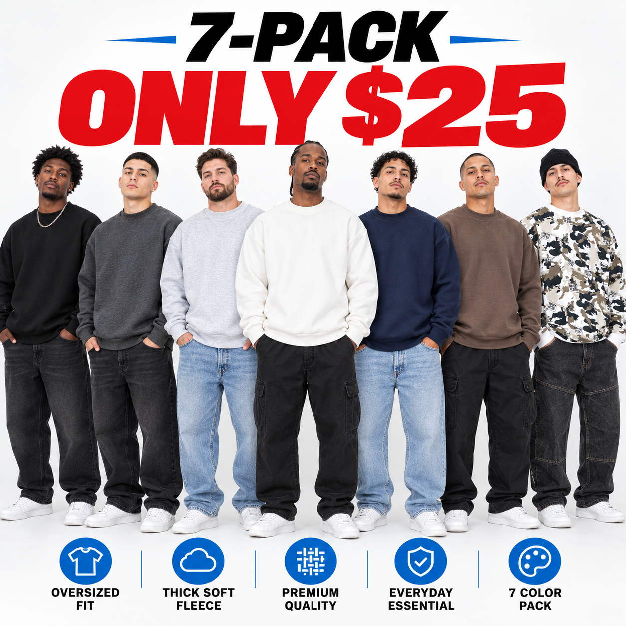 Men's 13oz Heavyweight Fleece Crewneck Sweatshirt – Relaxed Oversized Long Sleeve