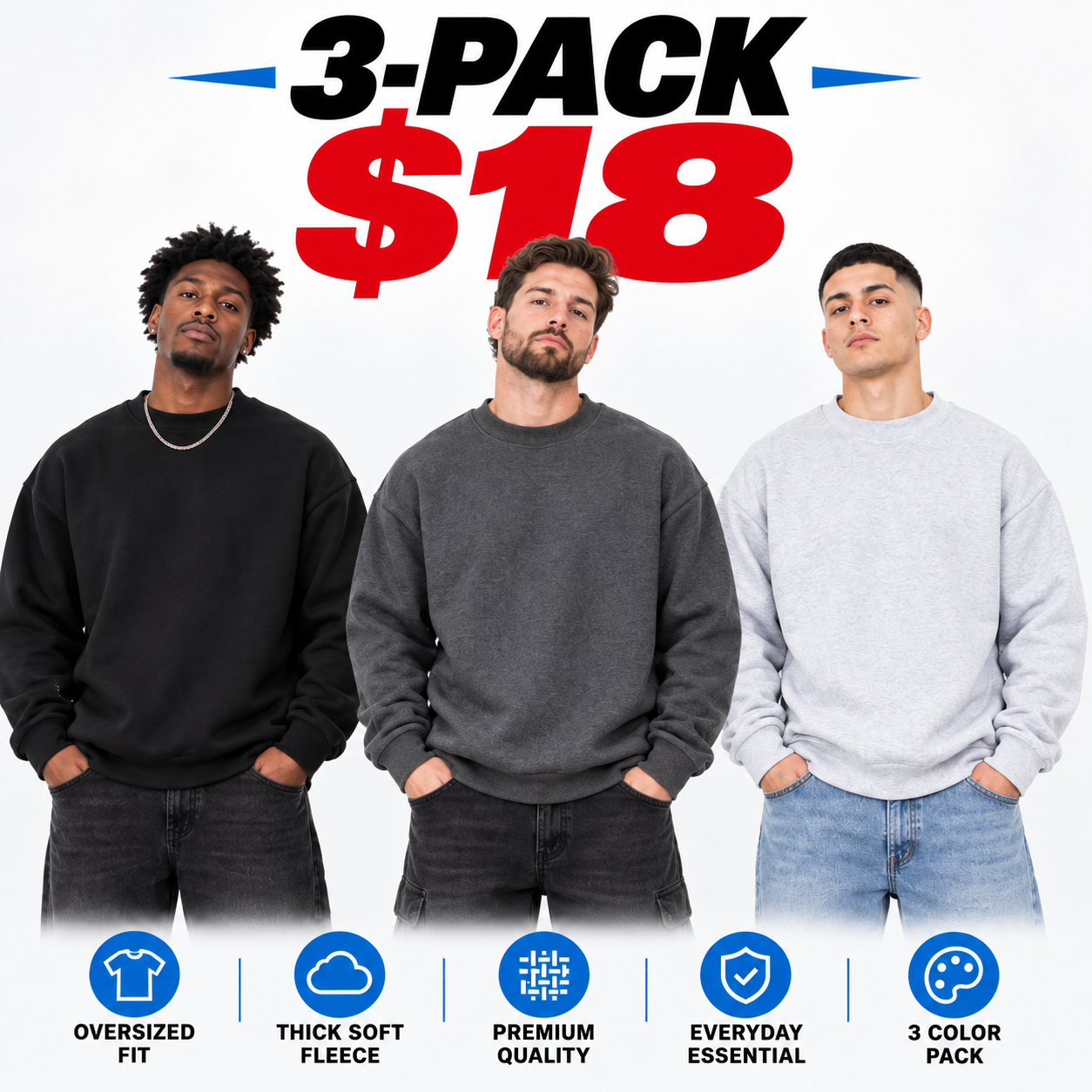 Men's 13oz Heavyweight Fleece Crewneck Sweatshirt – Relaxed Oversized Long Sleeve