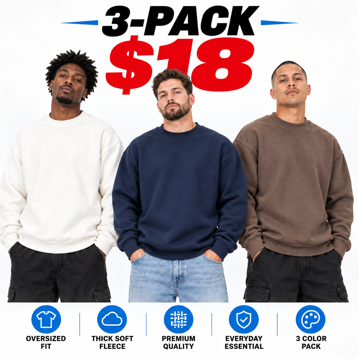Men's 13oz Heavyweight Fleece Crewneck Sweatshirt – Relaxed Oversized Long Sleeve