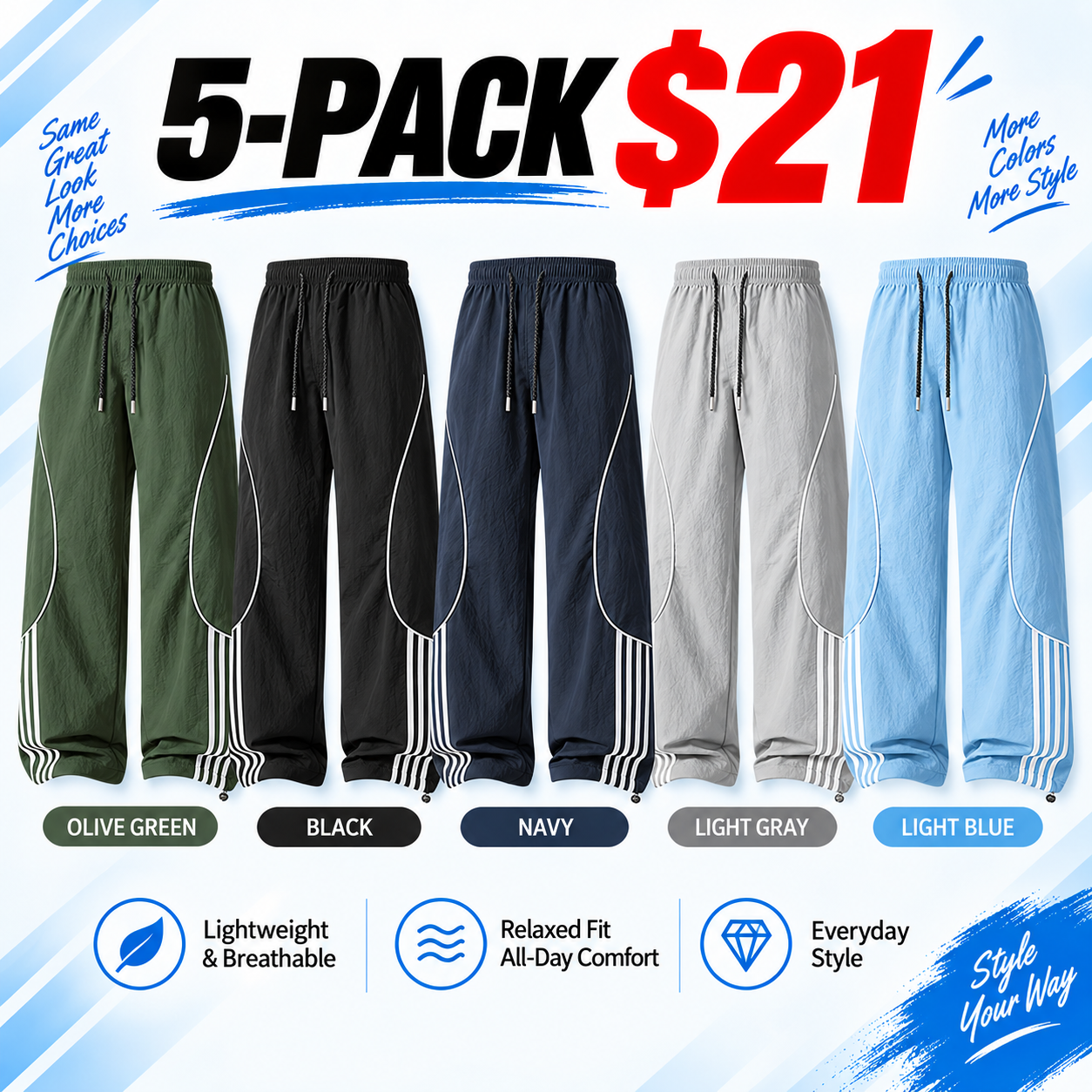 Unisex Loose-Fit Wide-Leg Track Pants