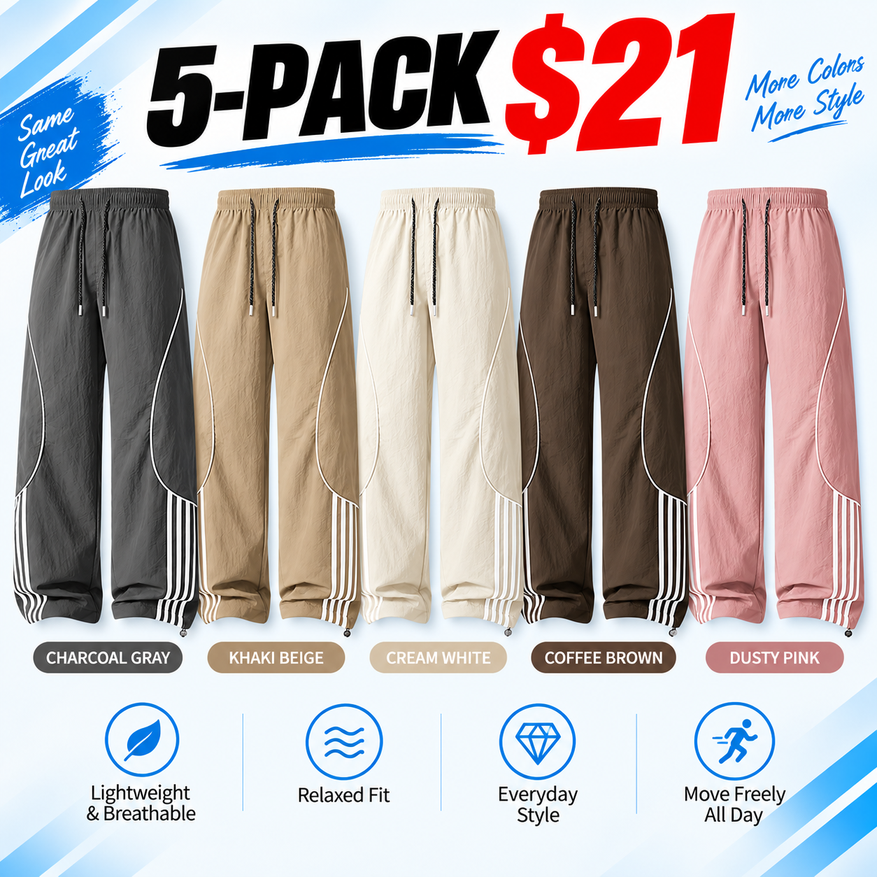 Unisex Loose-Fit Wide-Leg Track Pants
