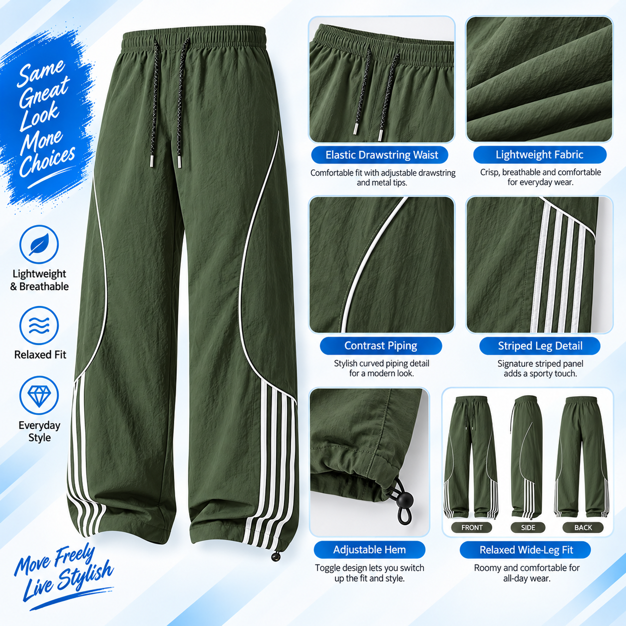 Unisex Loose-Fit Wide-Leg Track Pants