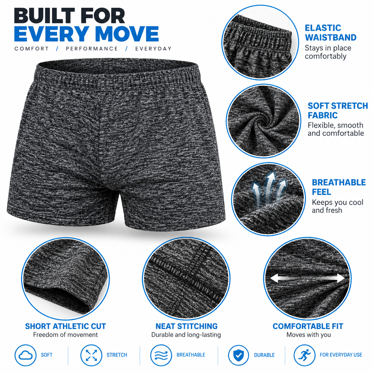 Men's 3-Inch Athletic Bodybuilding Shorts - Quick-Dry Stretch Activewear with Side Slit