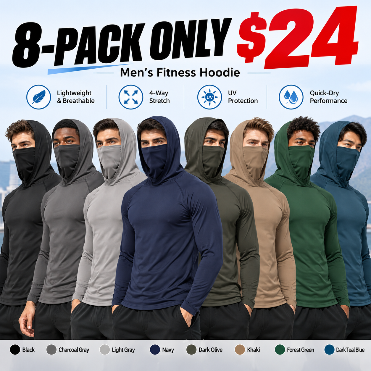 Men's Casual Hoodie Pullovers UPF50+ Sun Protection Soft Breathable