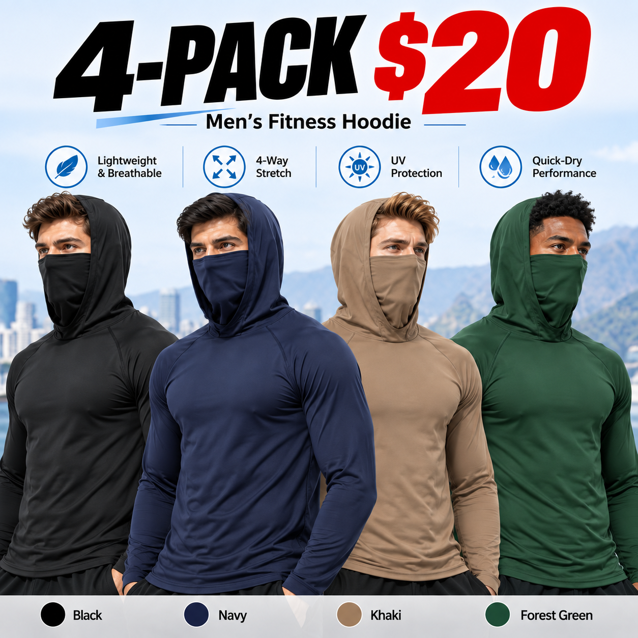 Men's Casual Hoodie Pullovers UPF50+ Sun Protection Soft Breathable