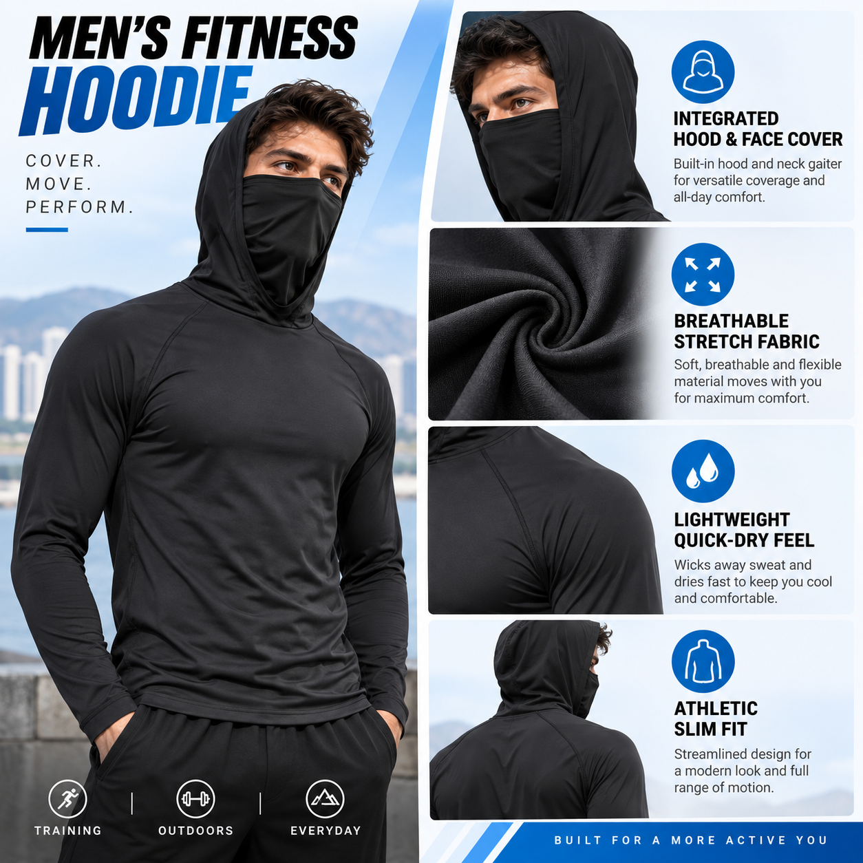 Men's Casual Hoodie Pullovers UPF50+ Sun Protection Soft Breathable