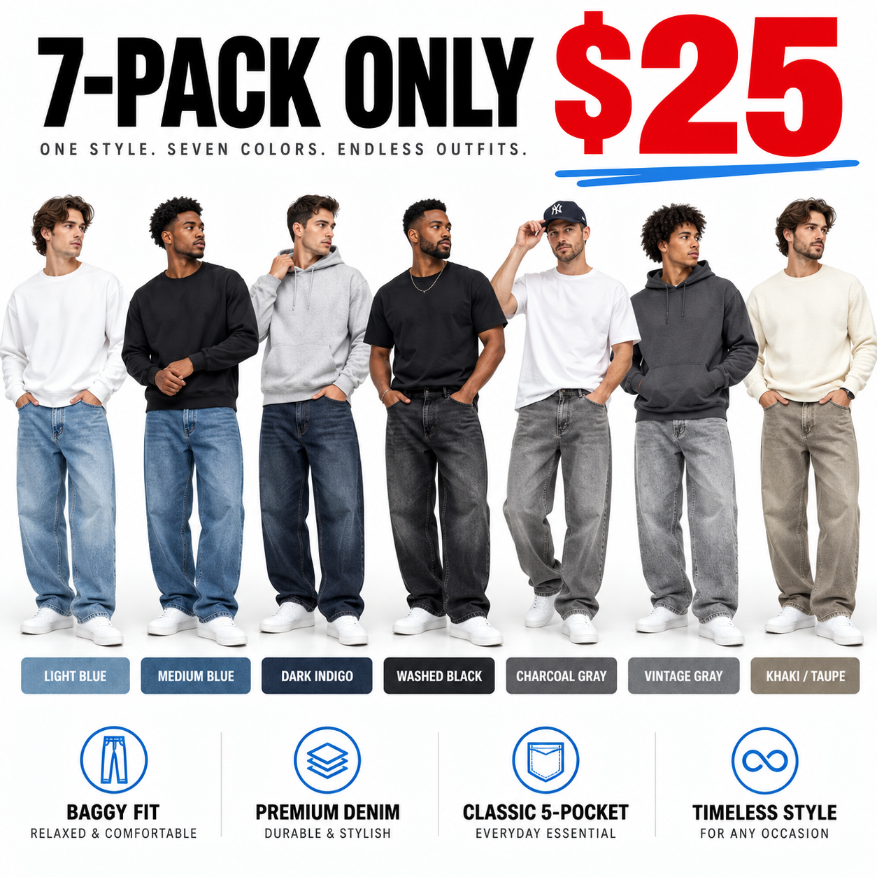 🔥Men's Drawstring Elastic Waist Straight-Leg Jeans