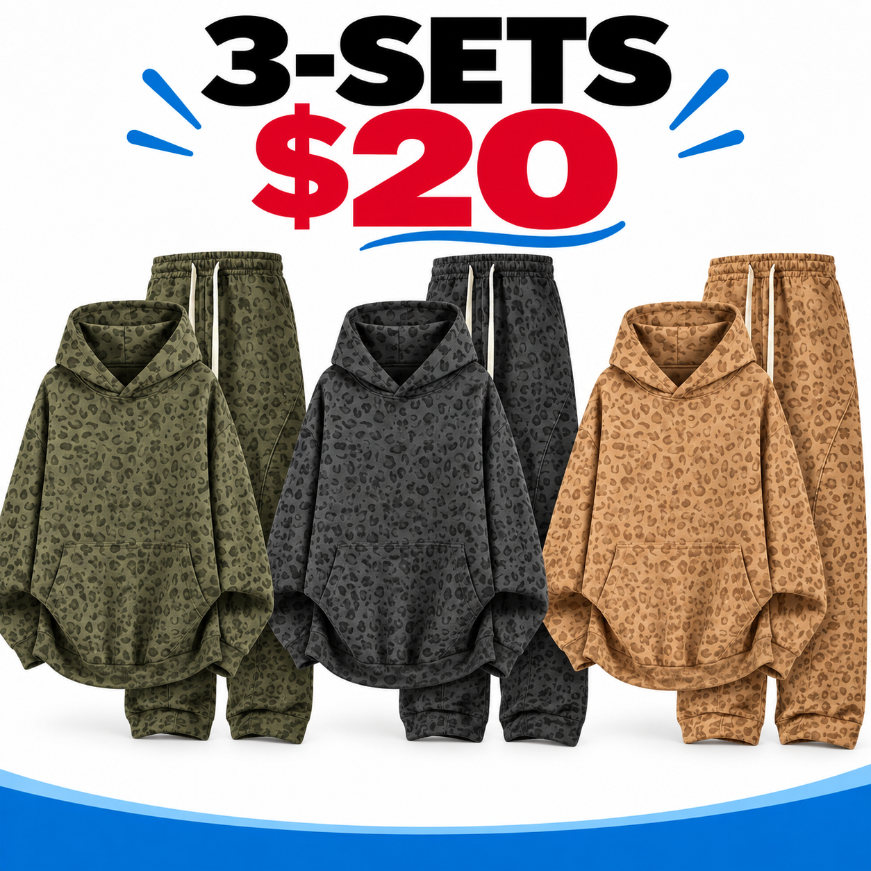 Men's Leopard Print 2-Piece Set – Oversized Hoodie & Wide-Leg Pants Streetwear