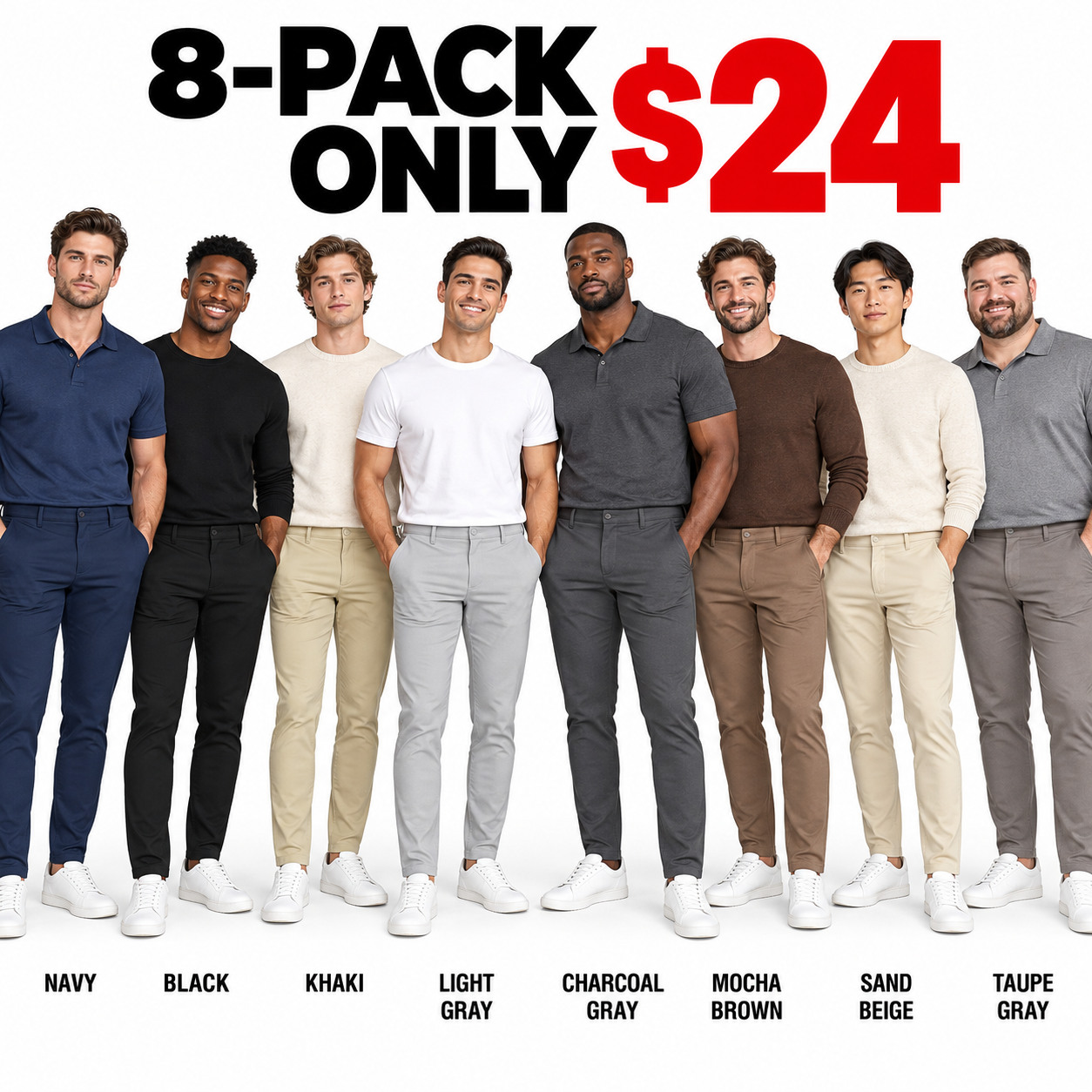 Men's Slim Fit Stretch Dress Pants – Tapered Casual Chinos with Flat Front