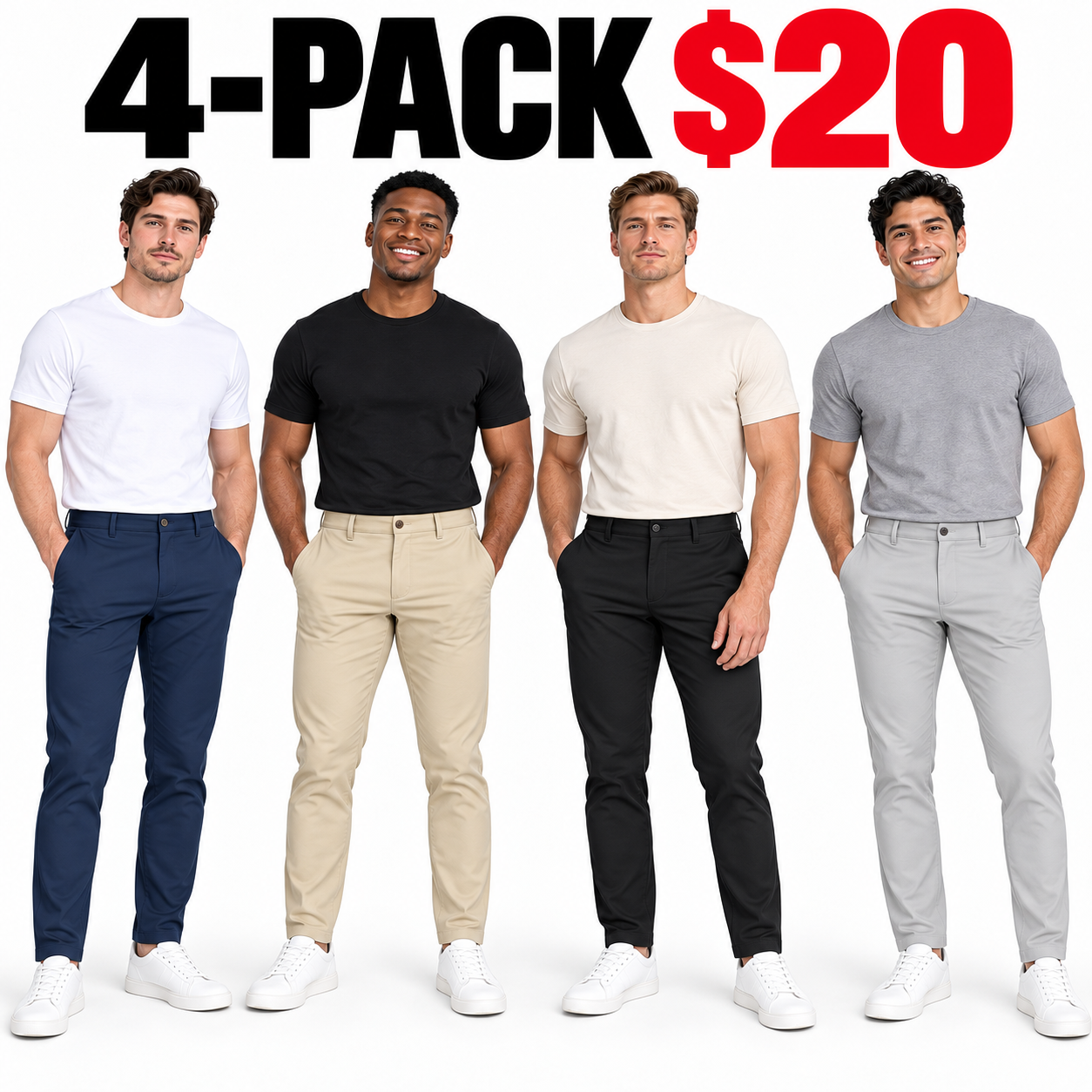 Men's Slim Fit Stretch Dress Pants – Tapered Casual Chinos with Flat Front