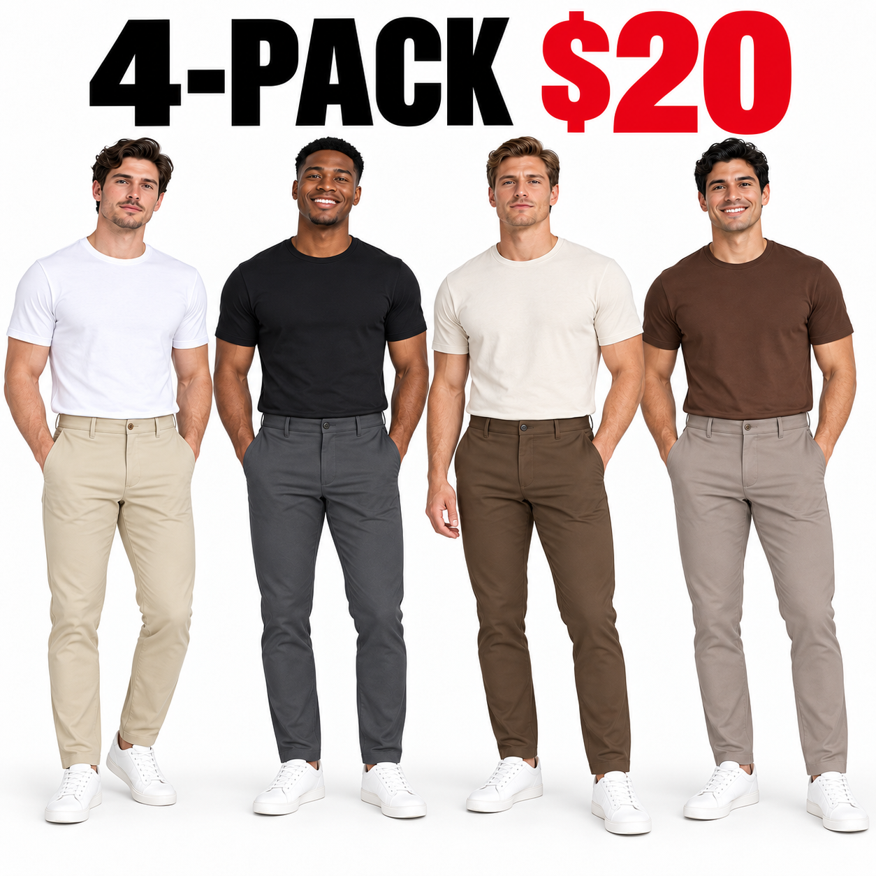 Men's Slim Fit Stretch Dress Pants – Tapered Casual Chinos with Flat Front