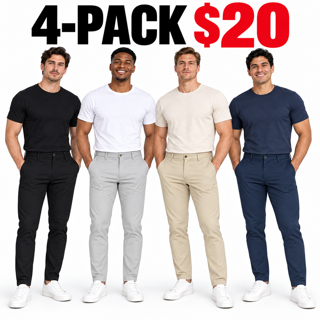 Men's Slim Fit Stretch Dress Pants – Tapered Casual Chinos with Flat Front