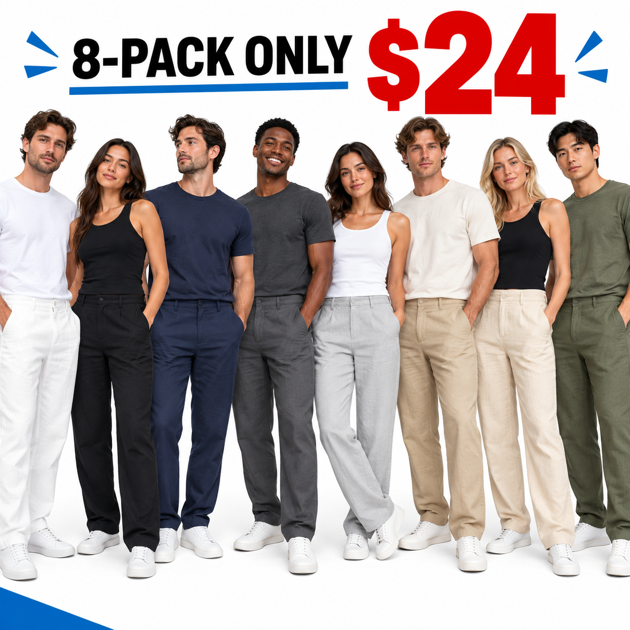Men's Linen Casual Pants - Breathable Lightweight Straight-Leg Trousers for Warm Weather