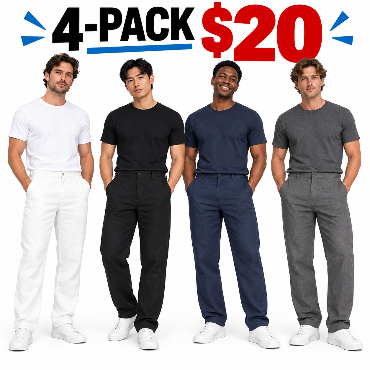 Men's Linen Casual Pants - Breathable Lightweight Straight-Leg Trousers for Warm Weather