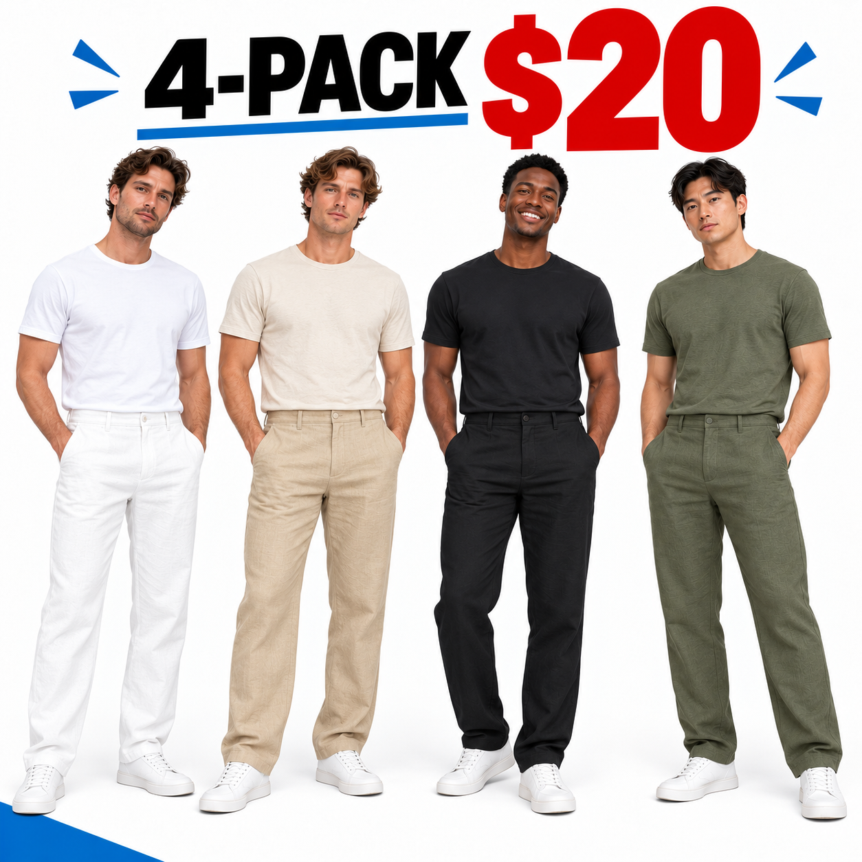 Men's Linen Casual Pants - Breathable Lightweight Straight-Leg Trousers for Warm Weather