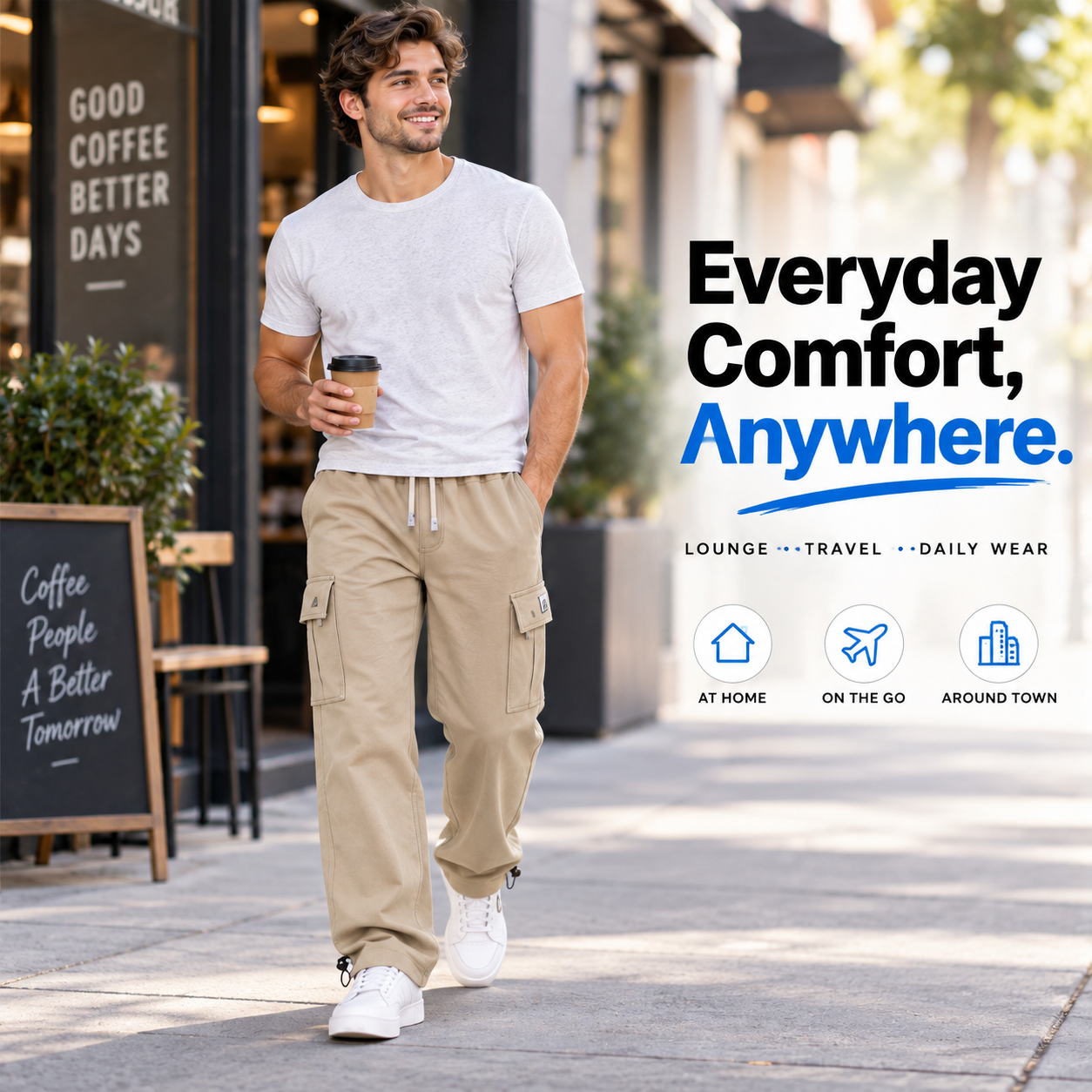 Men's Heavyweight Cargo Sweatpants – 6-Pocket Fleece Jogger with Drawstring Waist