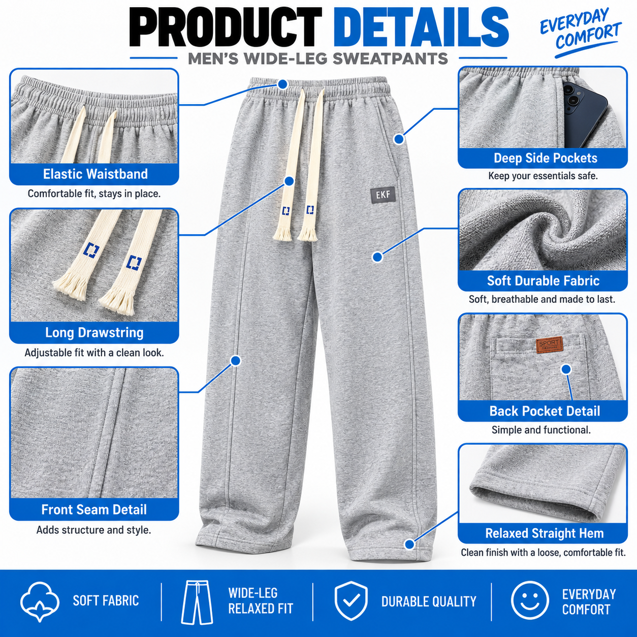 🔥Men's Baggy Fleece Sweatpants - Loose Fit Casual Streetwear Jogger Pants