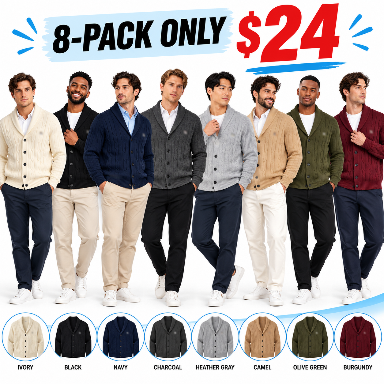 Men's Cable Knit Shawl Collar Cardigan – Soft Warm Button-Down Sweater