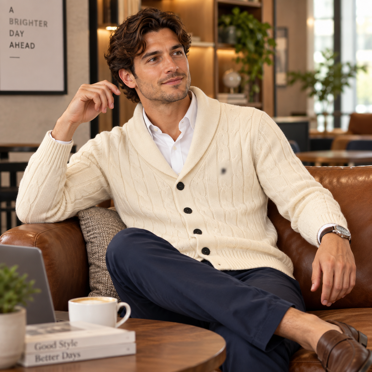 Men's Cable Knit Shawl Collar Cardigan – Soft Warm Button-Down Sweater