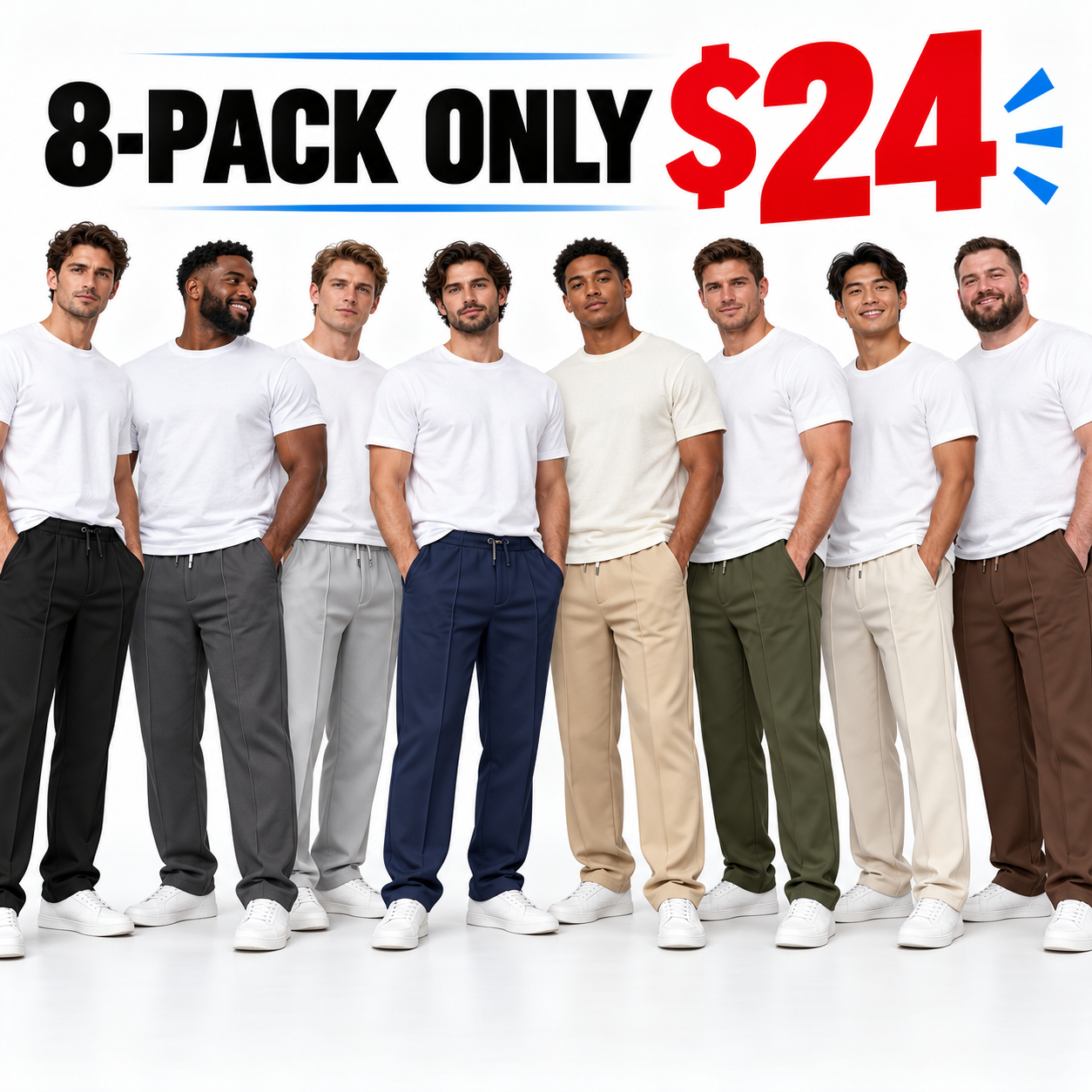 Men's Relaxed Straight-Leg Pants – Elastic Drawstring Waist Casual Trouser with Side Pockets