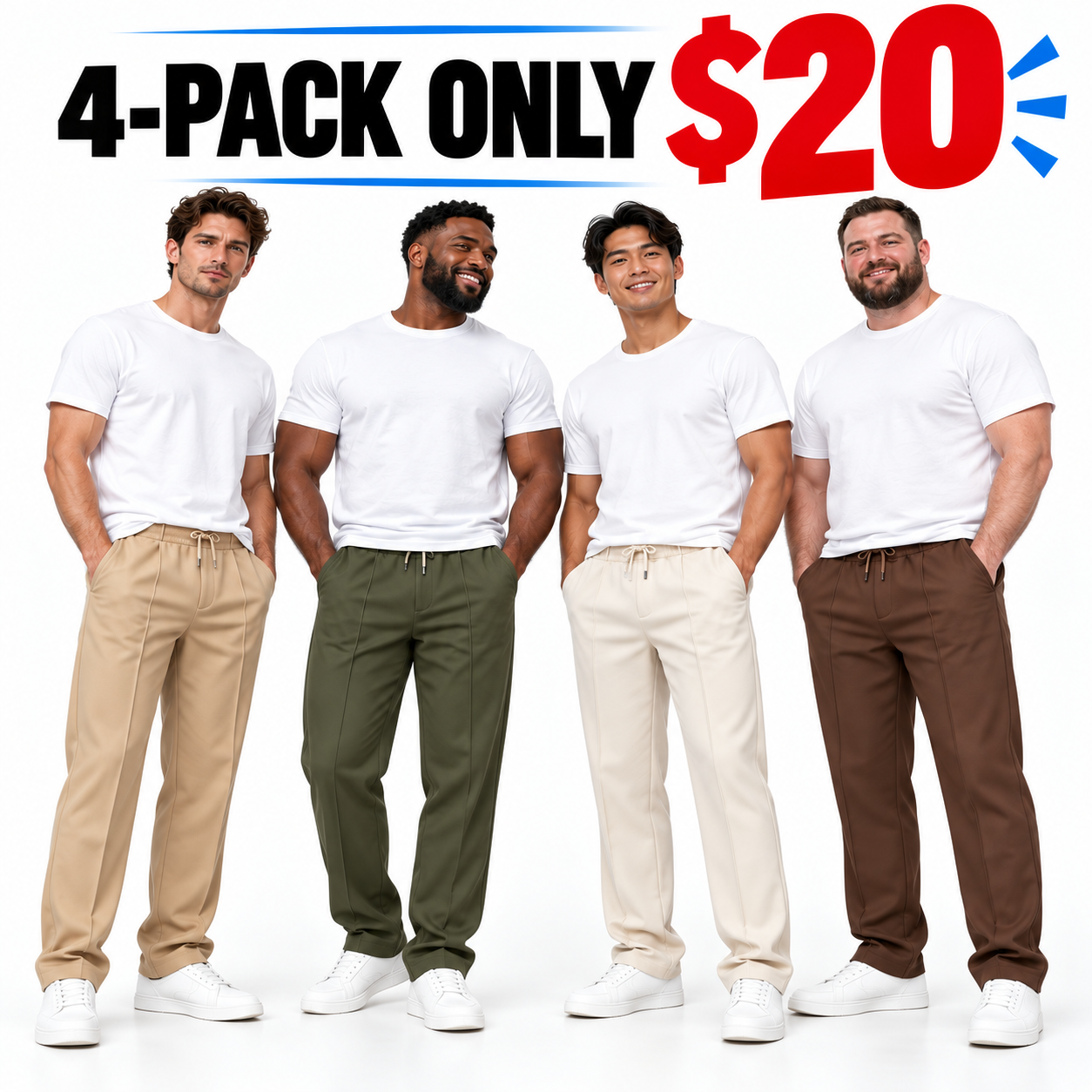 Men's Relaxed Straight-Leg Pants – Elastic Drawstring Waist Casual Trouser with Side Pockets