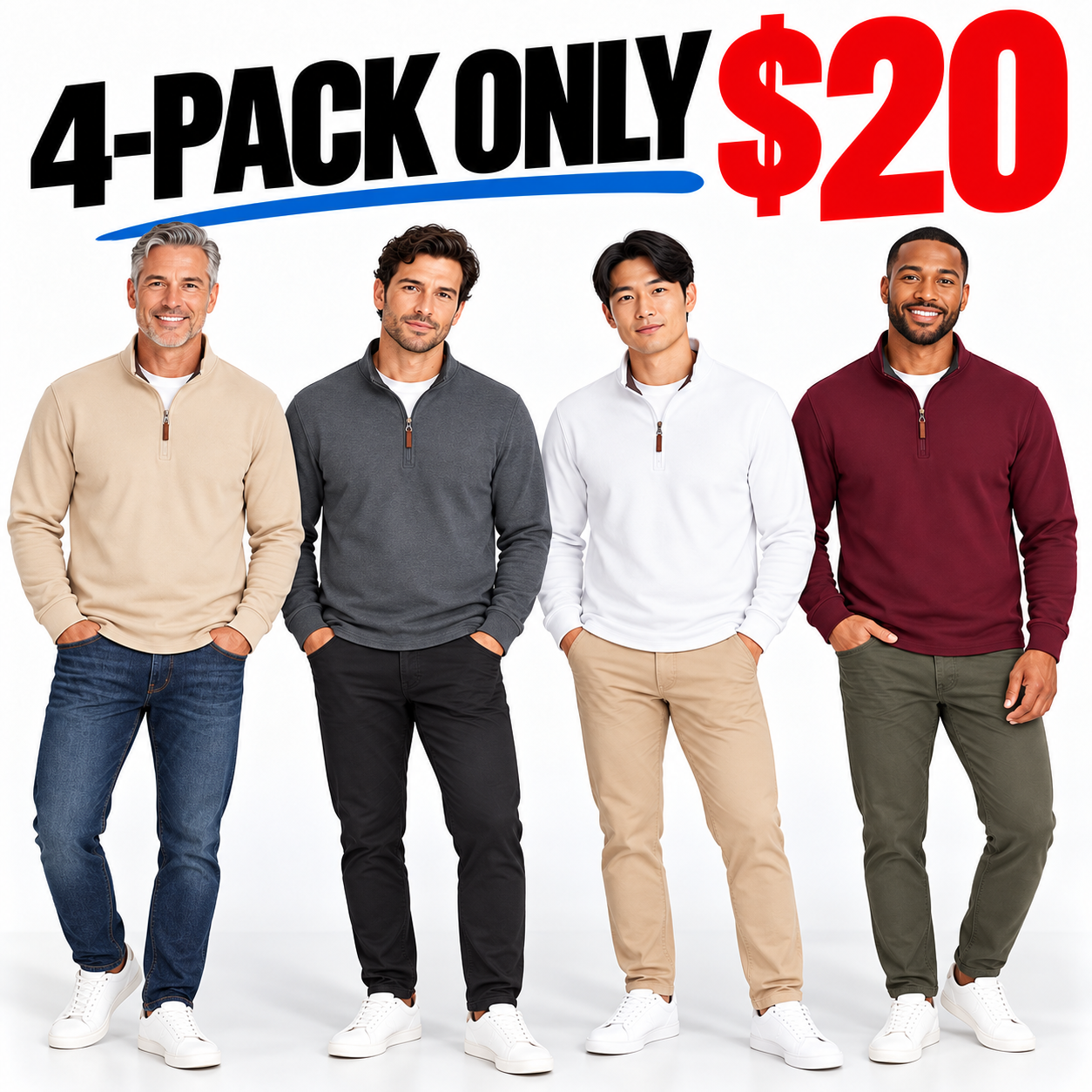 Men's Quarter Zip Mock Neck Pullover – Old Money Style Fleece Sweatshirt with Ribbed Hem