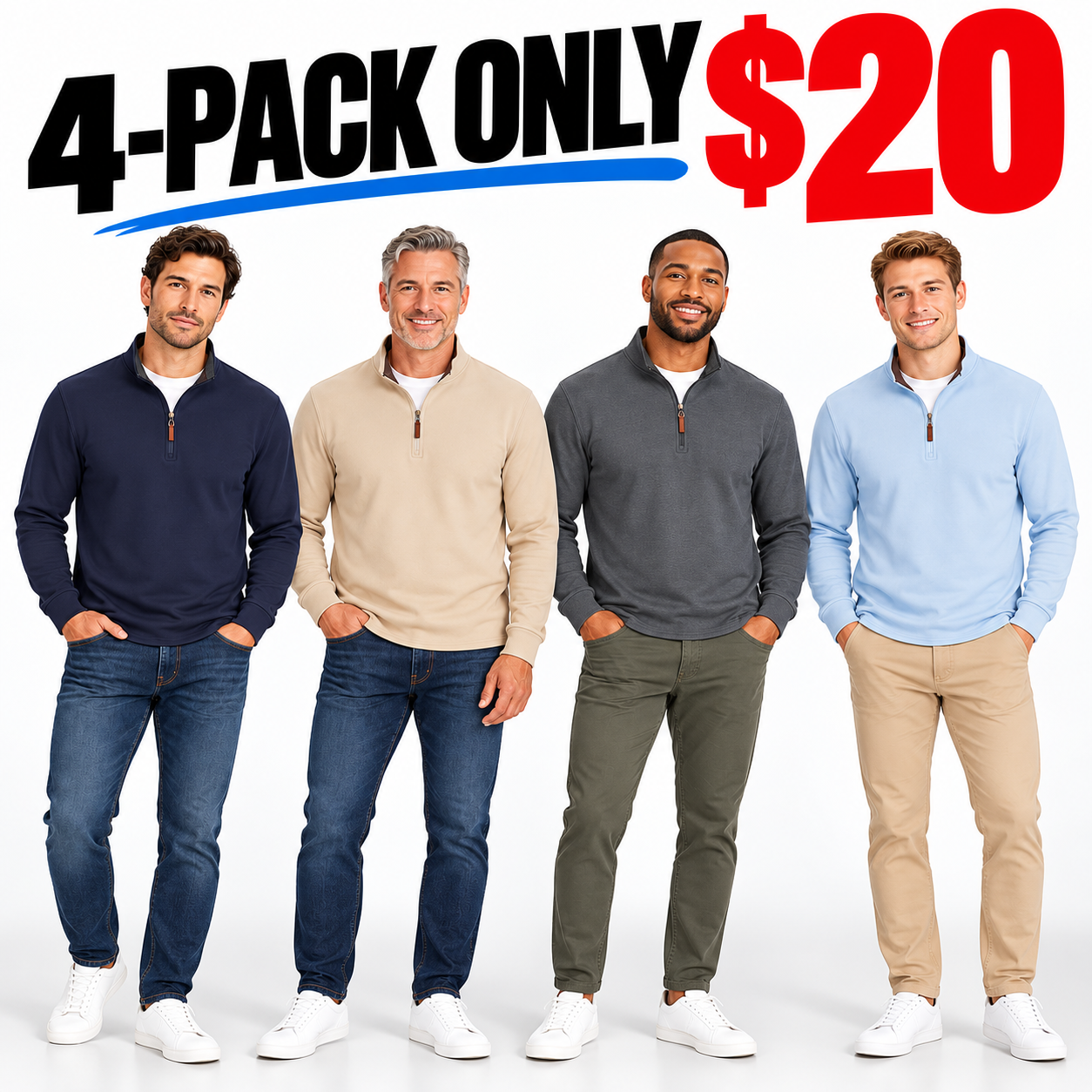 Men's Quarter Zip Mock Neck Pullover – Old Money Style Fleece Sweatshirt with Ribbed Hem