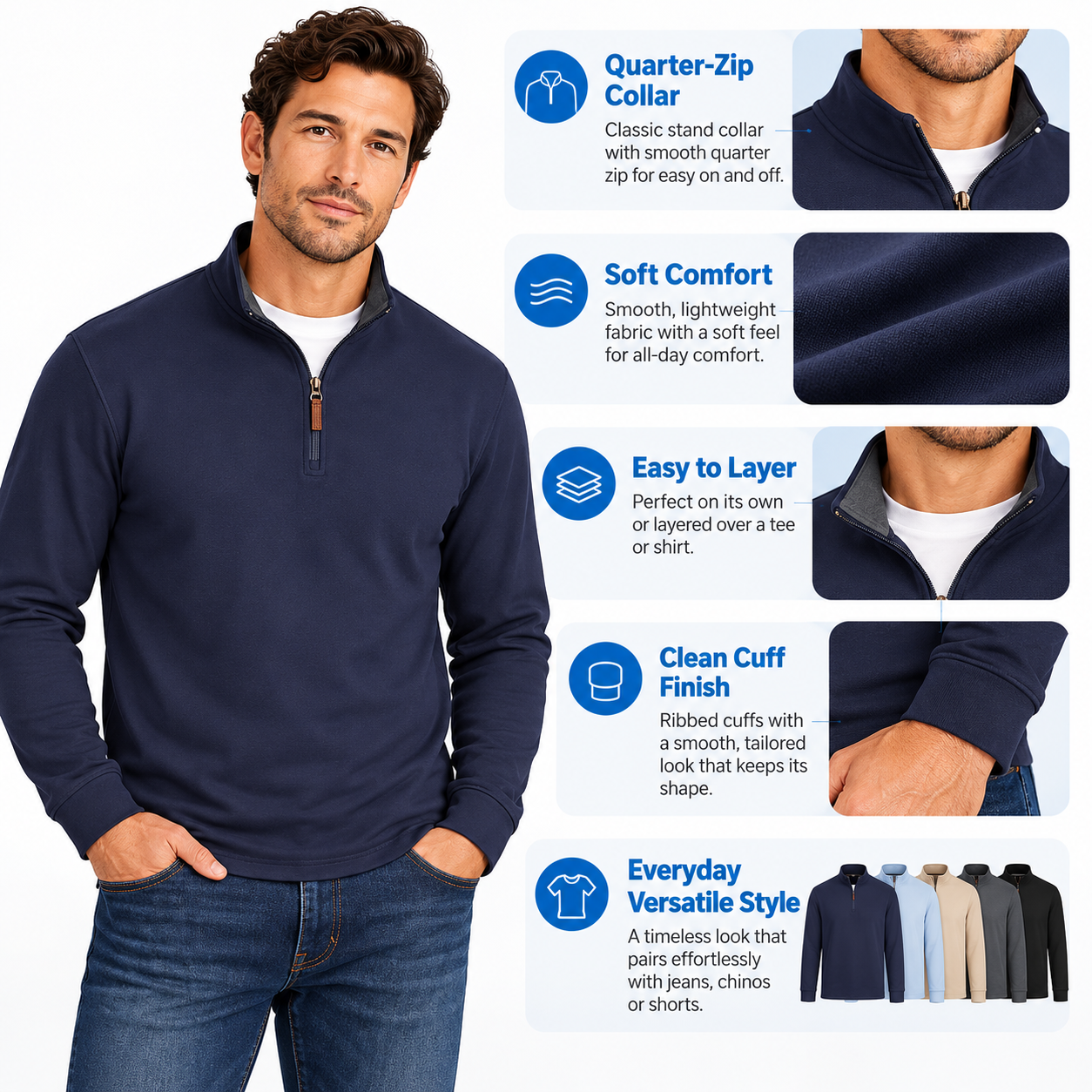Men's Quarter Zip Mock Neck Pullover – Old Money Style Fleece Sweatshirt with Ribbed Hem