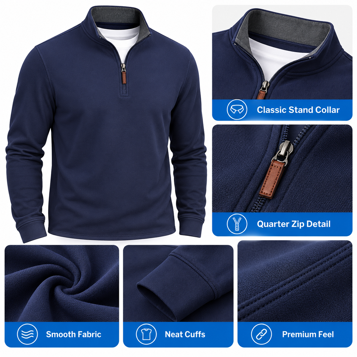 Men's Quarter Zip Mock Neck Pullover – Old Money Style Fleece Sweatshirt with Ribbed Hem
