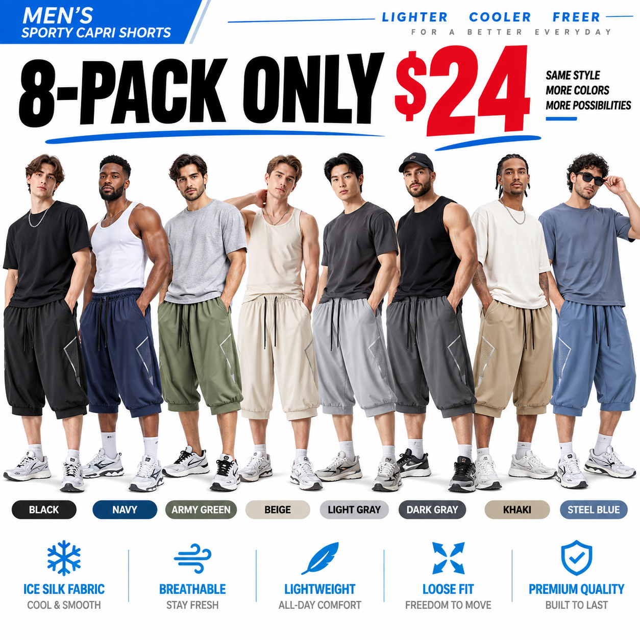 Men's Loose-Fit 3/4 Athletic Pants – Breathable Mesh Side Panel Summer Training Pants