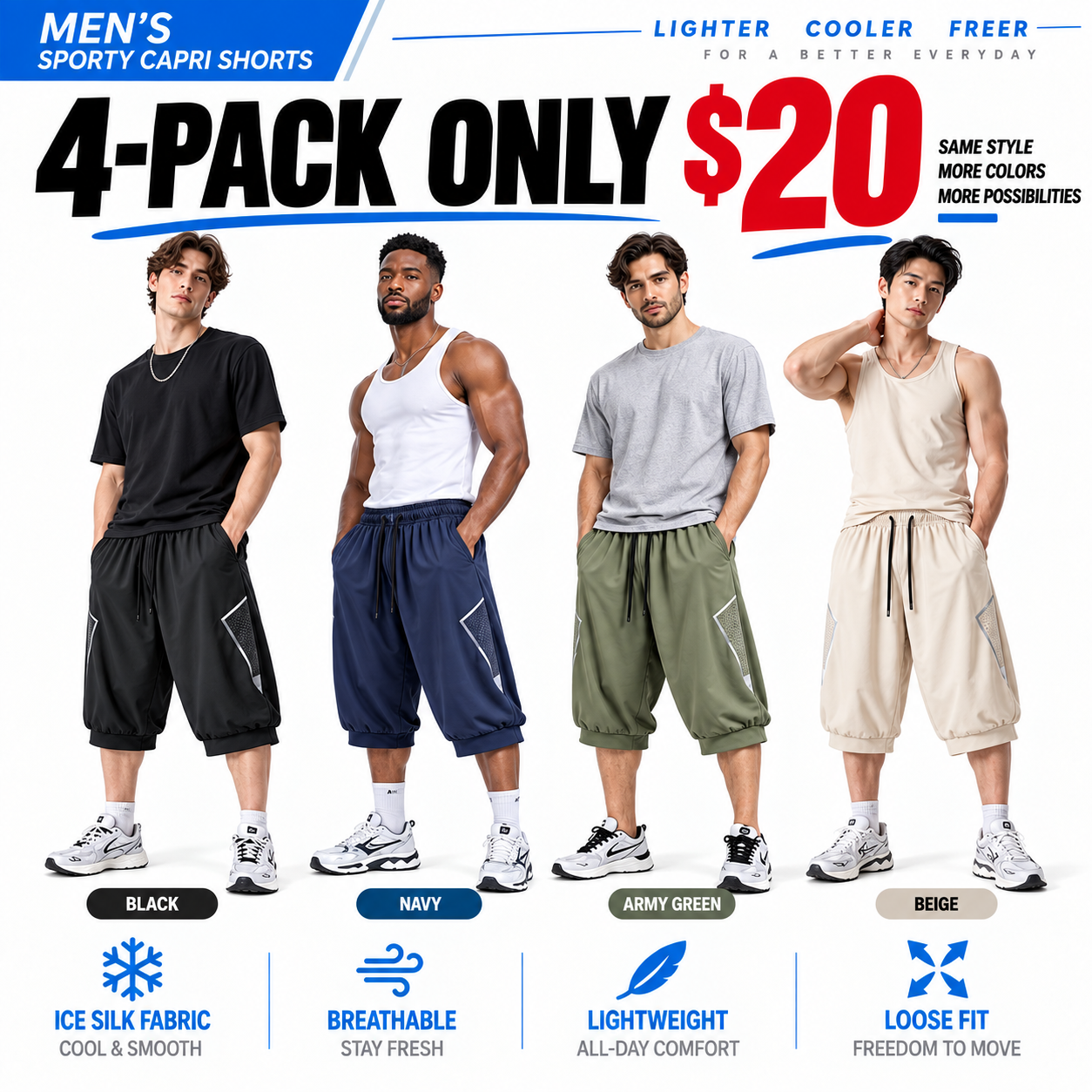 Men's Loose-Fit 3/4 Athletic Pants – Breathable Mesh Side Panel Summer Training Pants
