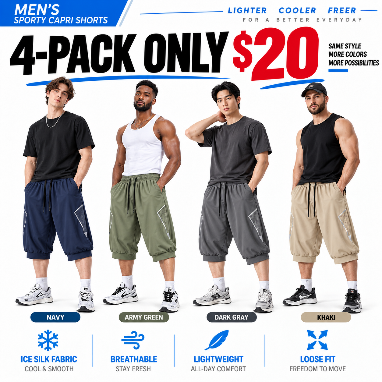 Men's Loose-Fit 3/4 Athletic Pants – Breathable Mesh Side Panel Summer Training Pants
