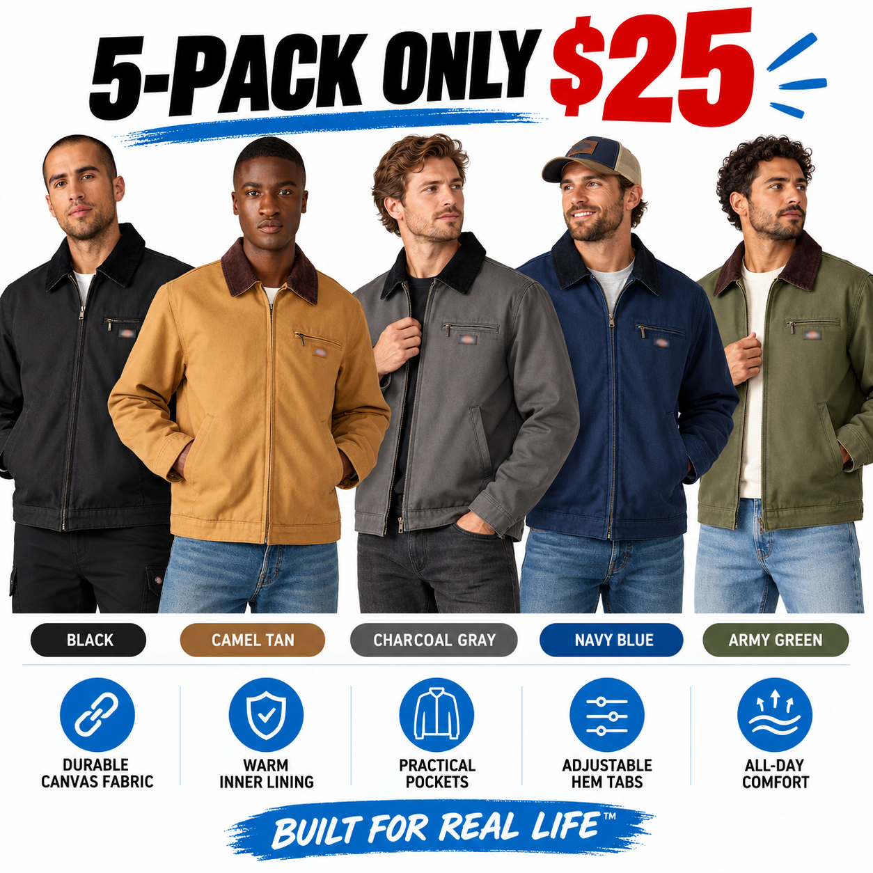 Men's Blanket Lined Duck Canvas Jacket – Classic Workwear with Corduroy Collar