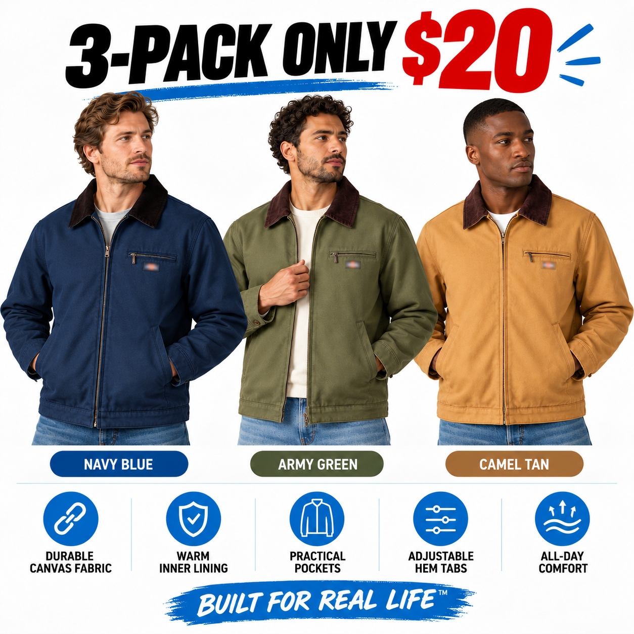 Men's Blanket Lined Duck Canvas Jacket – Classic Workwear with Corduroy Collar