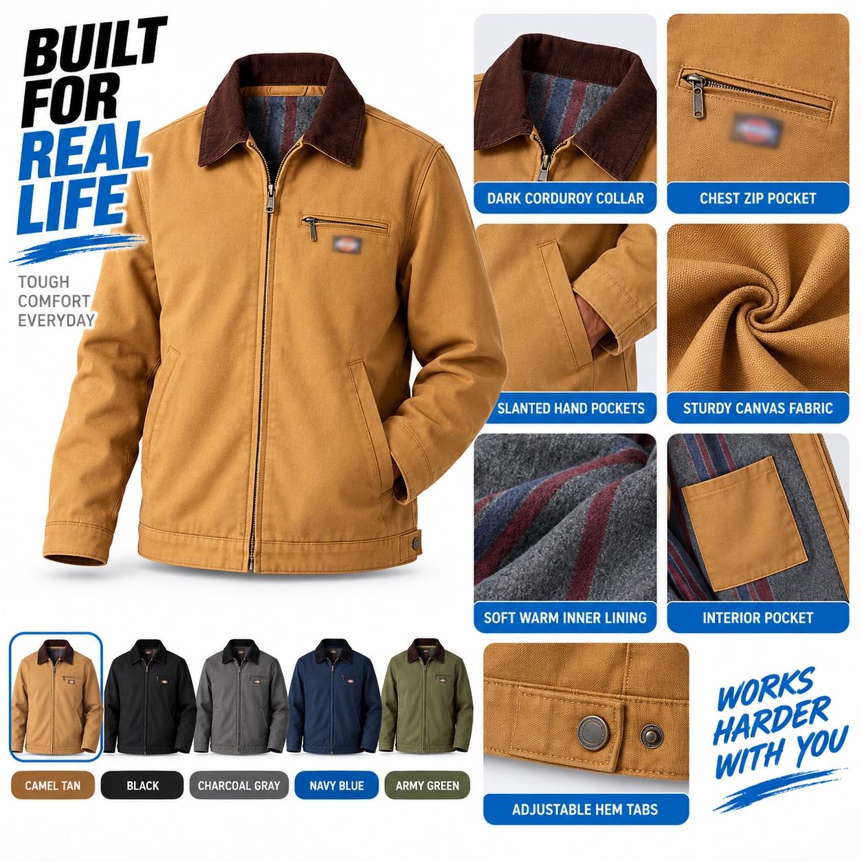 Men's Blanket Lined Duck Canvas Jacket – Classic Workwear with Corduroy Collar